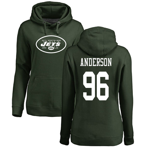 New York Jets Green Women Henry Anderson Name and Number Logo NFL Football #96 Pullover Hoodie Sweatshirts->nfl t-shirts->Sports Accessory